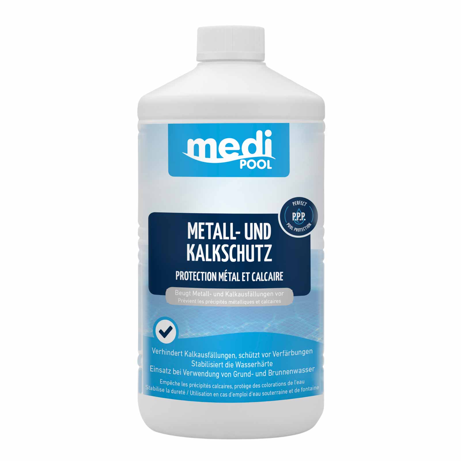 mediPOOL Metall- & Kalk Schutz 1L Härtestabilisator Kalkstabilisator Poolpflege von mediPOOL