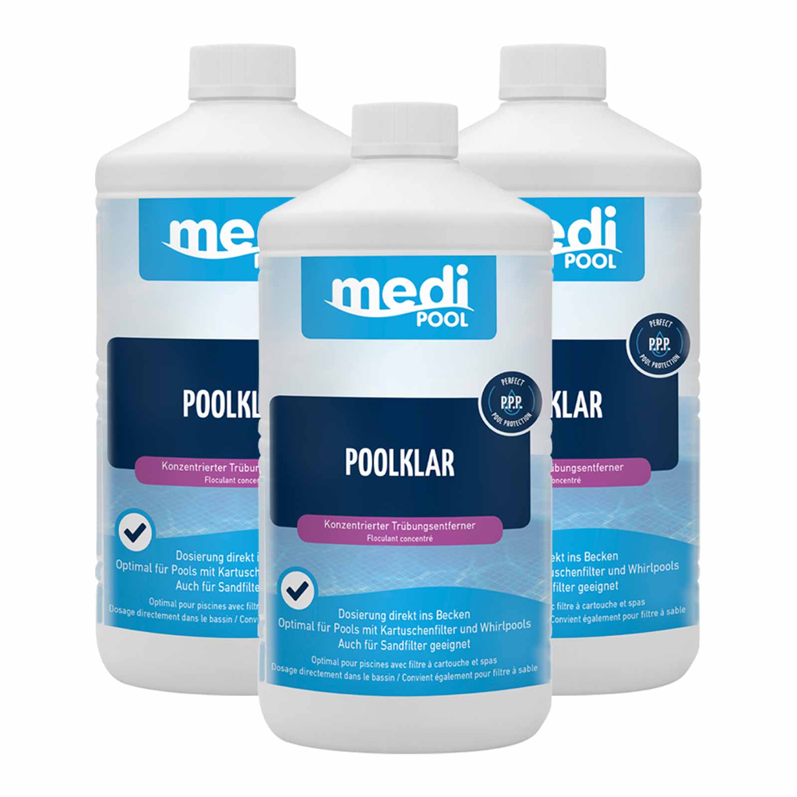 mediPOOL PoolKlar x 1l, Trübungsbeseitiger Klareffekt Wasserpflege Poolreiniger Menge:3 von mediPOOL