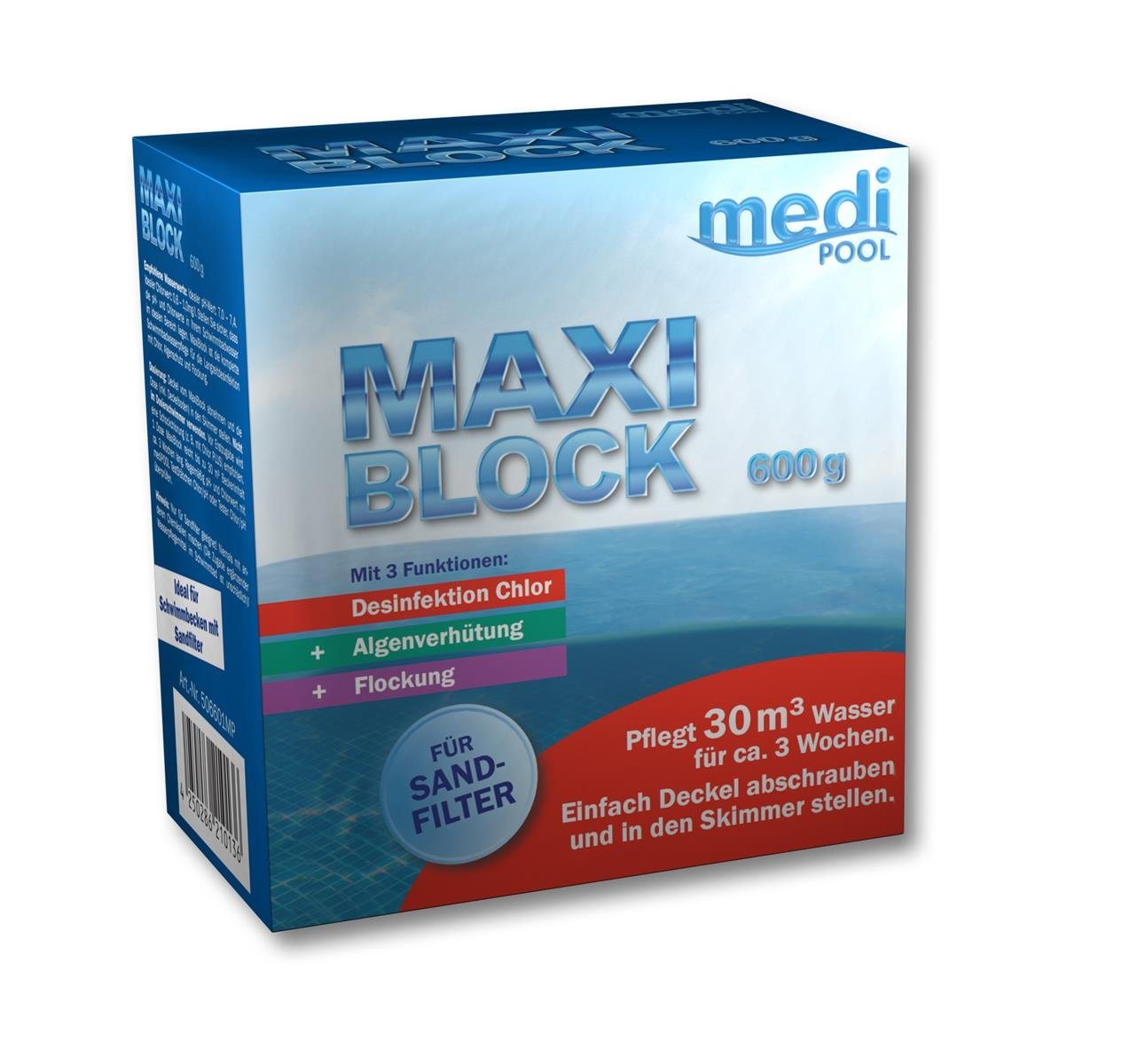 mediPOOL Poolpflege mediPOOL 3 in 1 Maxi Block 600 g, (Spar-Set) von mediPOOL
