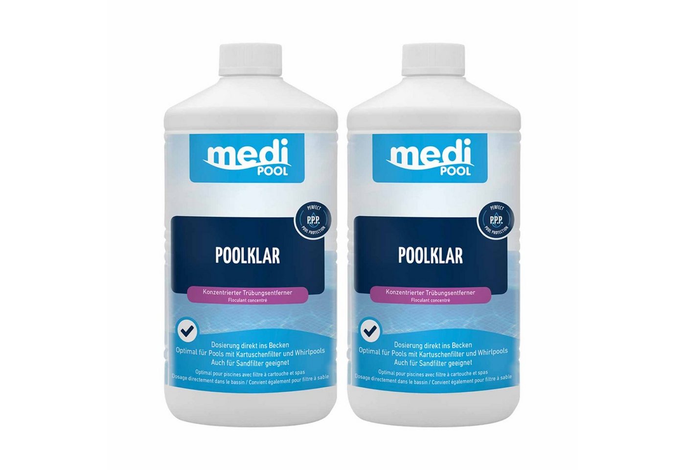 mediPOOL Poolpflege mediPOOL PoolKlar 2x1L, Trübungsbeseitiger Wasserpflege Poolreiniger, (Set) von mediPOOL