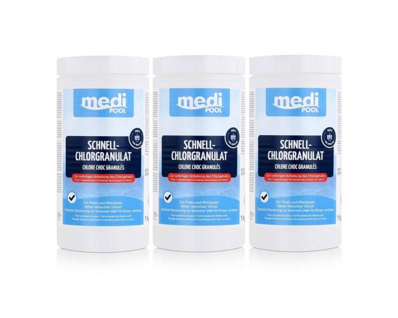 mediPOOL Poolpflege mediPOOL Schnell-Chlorgranulat 1kg - Anhebung des Chlorgehalts (3er Pa von mediPOOL