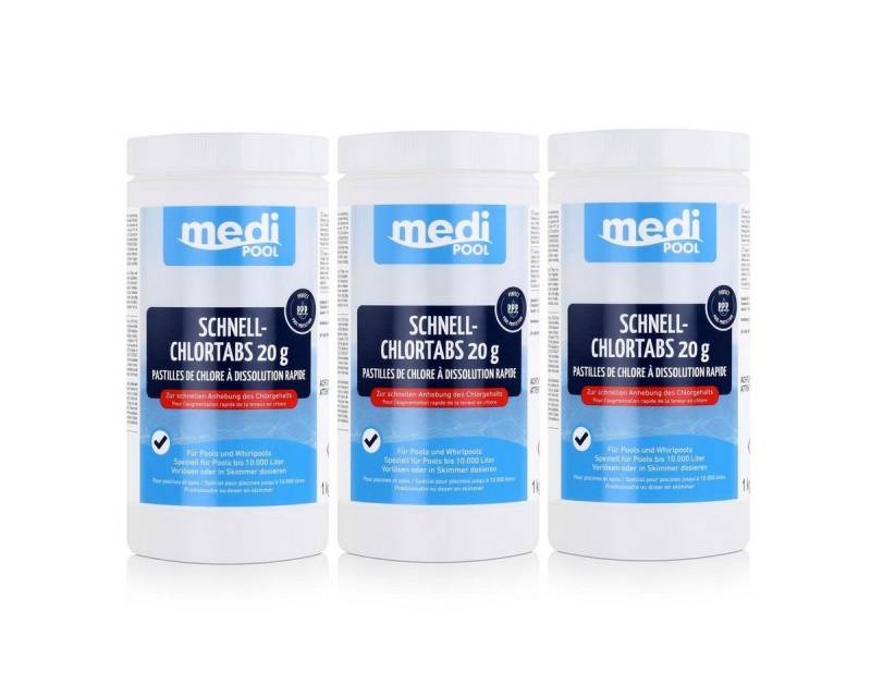 mediPOOL Poolpflege mediPOOL Schnell-Chlortabs 1kg - Anhebung des Chlorgehalts (3er Pack) von mediPOOL