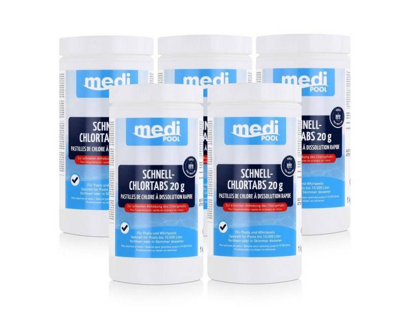 mediPOOL Poolpflege mediPOOL Schnell-Chlortabs 1kg - Anhebung des Chlorgehalts (5er Pack) von mediPOOL