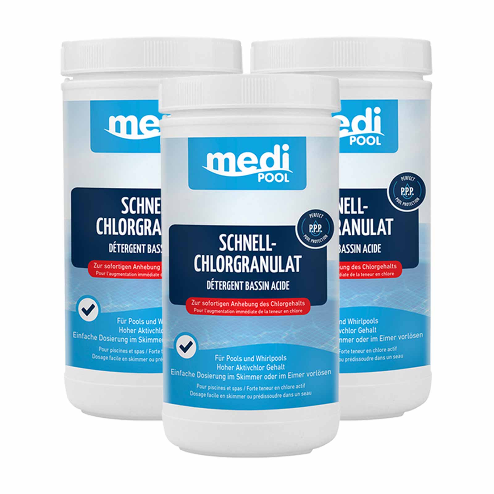 mediPOOL SchnellChlor Granulat x 1 kg, Chlorgranulat Aktivchlor Poolreinigung Menge:3 von mediPOOL