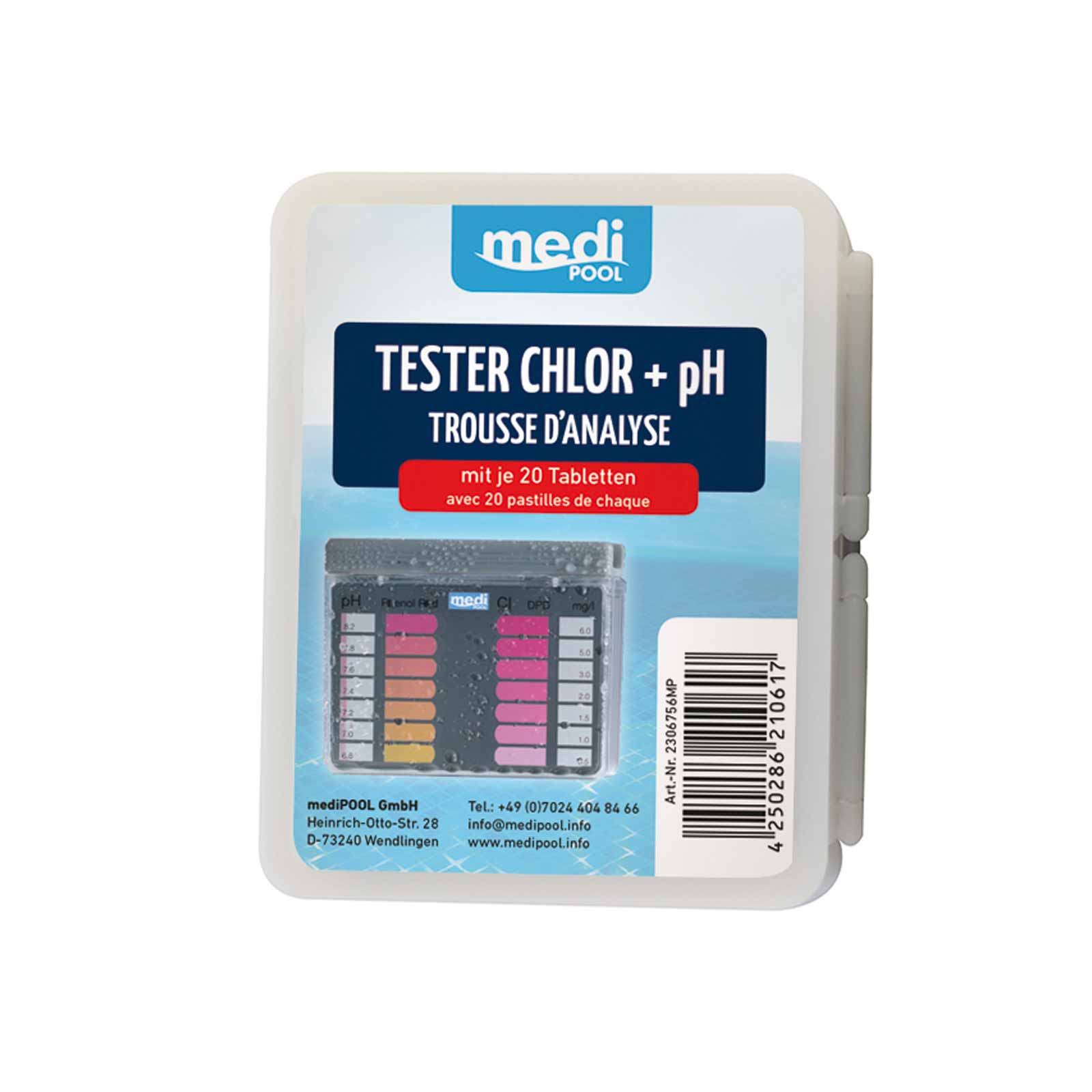 mediPOOL Tester Chlor/pH Pooltester m. 2x 20 Tabletten Testtabletten Testgerät von mediPOOL