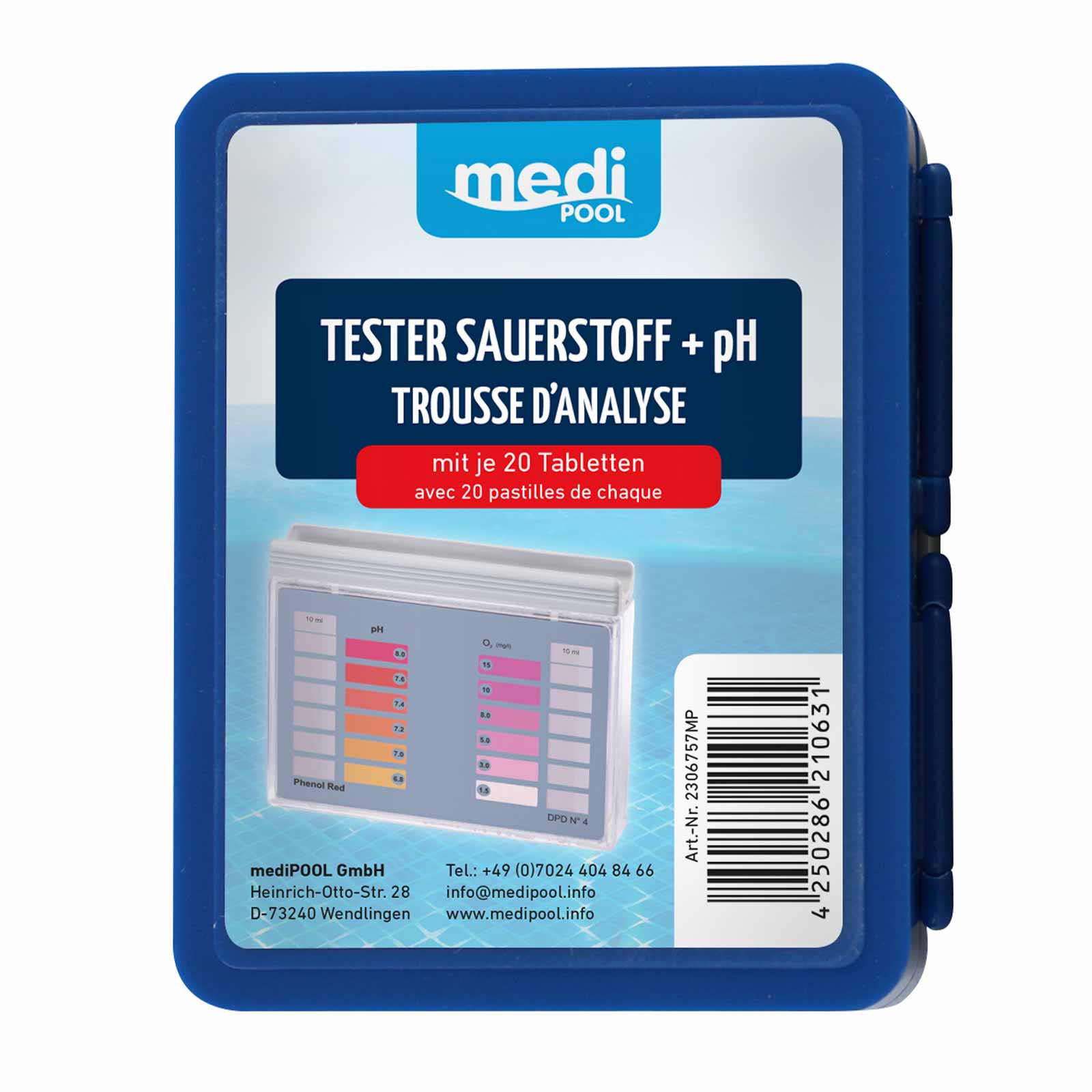 mediPOOL Tester Sauerstoff/pH mit 2x 20 Tabletten Testtabletten Testgerät Pool von mediPOOL