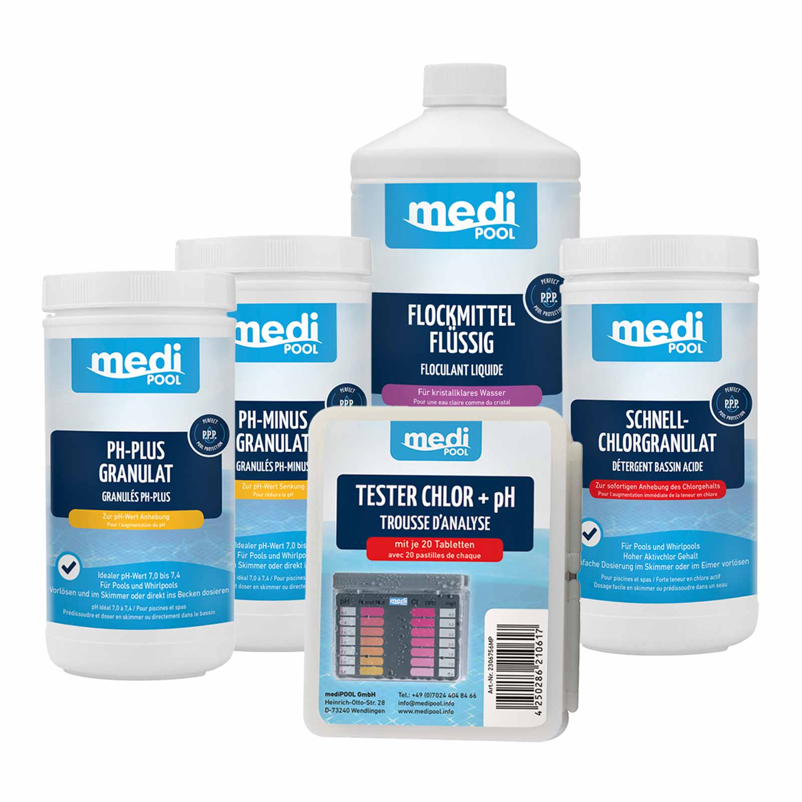mediPOOL Wasserpflege milchige Trübung, pH-Regulierung, Chlor, Trübungsentferner Ausführung:Für Sandfilter von mediPOOL
