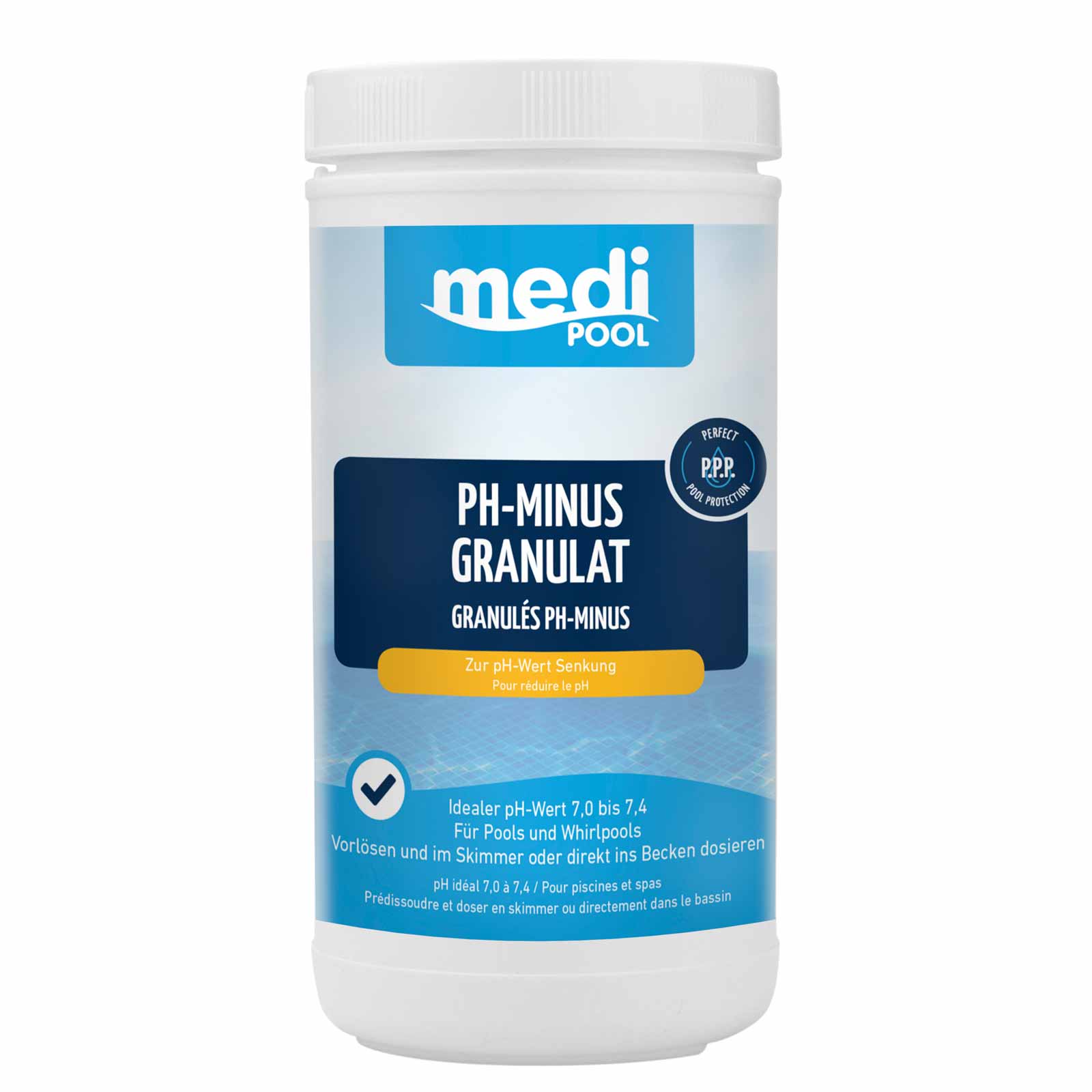 mediPOOL pH-Minus Granulat, pH Senker, pH Regulator, Wasserpflege, für den Pool Inhalt:1.5 kg von mediPOOL