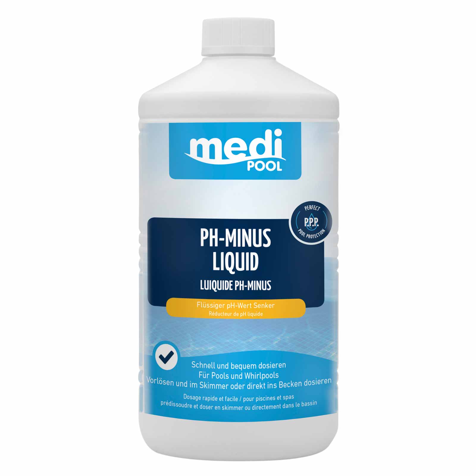 mediPOOL pH-Minus Liquid 1L, pH Senker, pH Regulator, Wasserpflege, Flüssigchlor von mediPOOL
