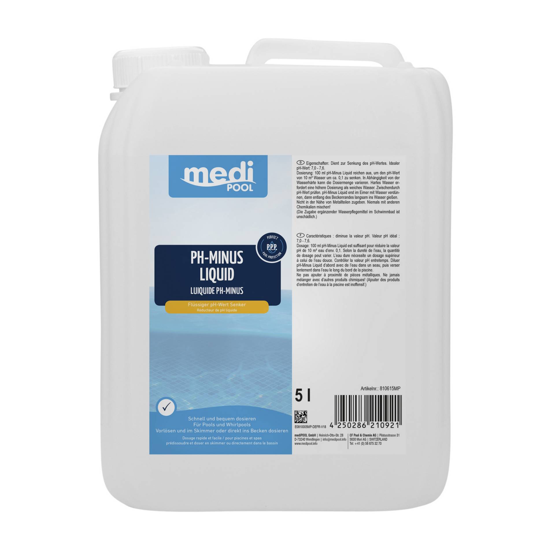 mediPOOL pH-Minus Liquid 5 Liter, für die Poolpflege von mediPOOL