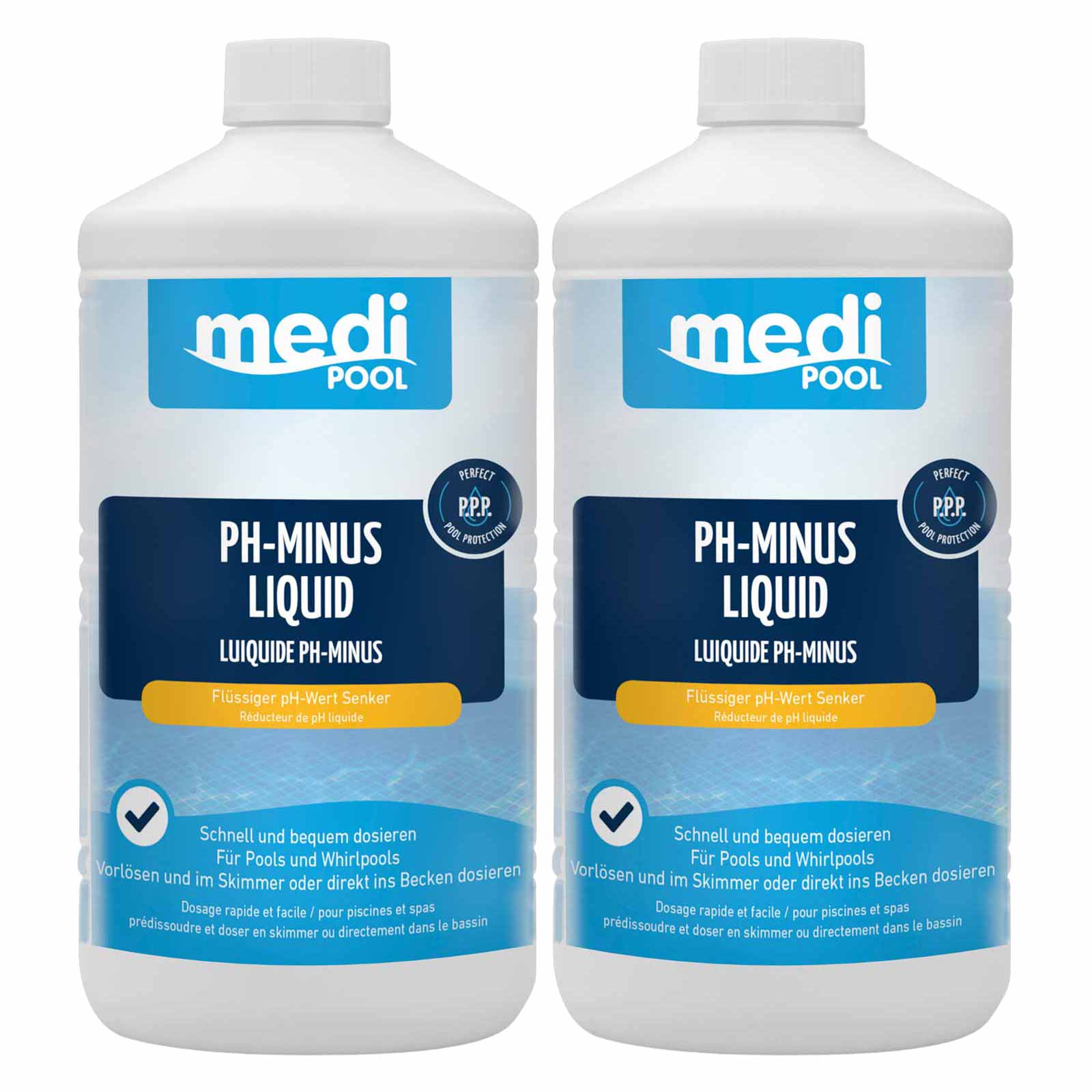 mediPOOL pH-Minus Liquid x 1L, pH Senker pH Regulator Wasserpflege Flüssigchlor Menge:2 von mediPOOL