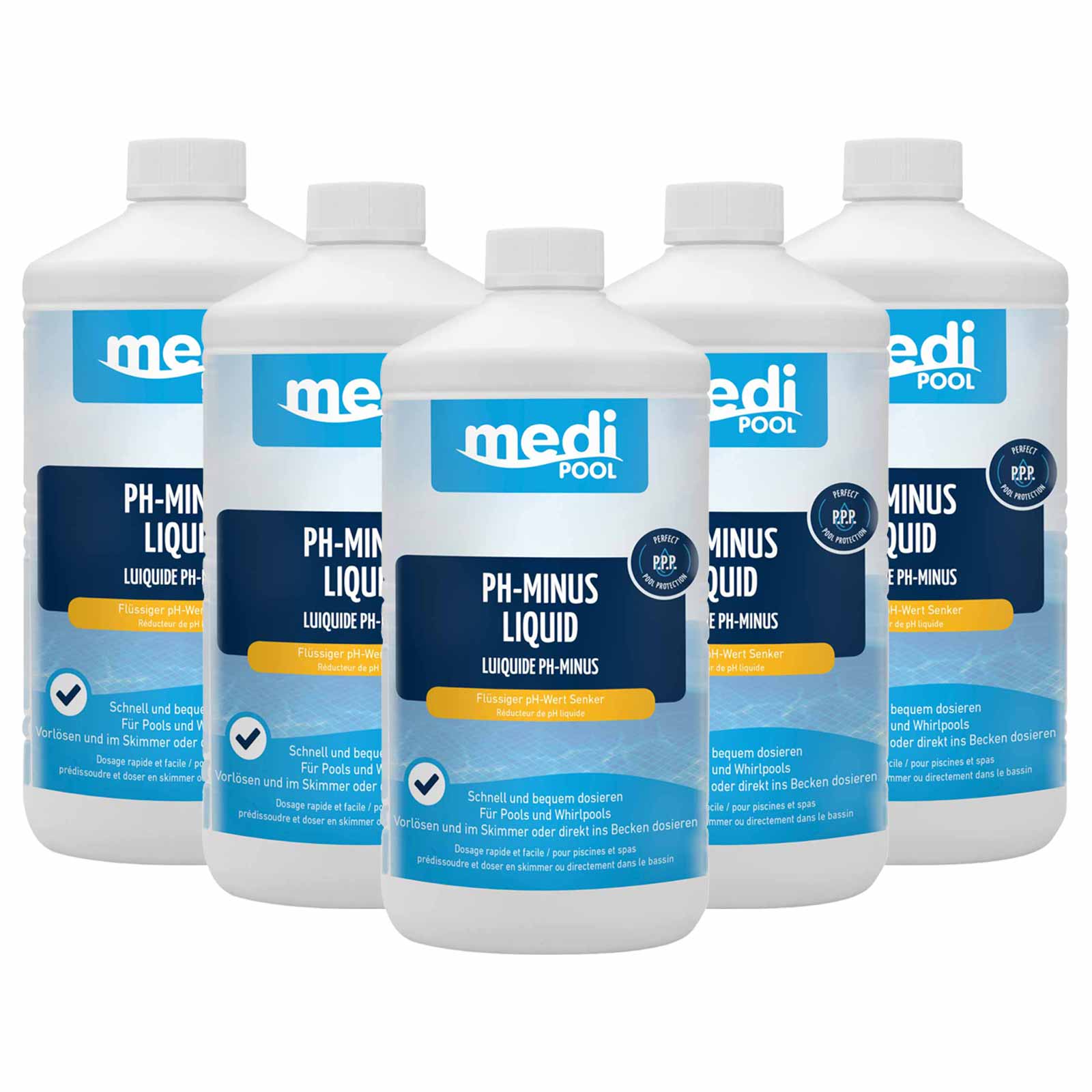 mediPOOL pH-Minus Liquid x 1L, pH Senker pH Regulator Wasserpflege Flüssigchlor Menge:5 von mediPOOL