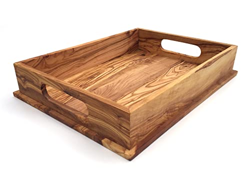 Serviertablett mit 2 Griffe rechteckig Länge 40 cm Tablett Holztablett handgefertigt aus Olivenholz Hochwertig Geschenk von medina mood