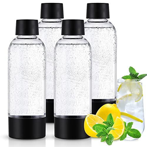 meekoo 4 Stück Karbonisierungsflasche, Sodaflasche, klare Soda-Maker-Flasche, Kunststoff, Wasserflasche, Party, kohlensäurehaltige Getränke (1 Liter) von meekoo