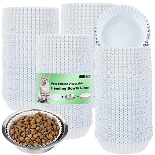 meekoo Einweg-Futternäpfe für Haustiere, groß, 600 Stück, Großpackung für Katzenfutter, kleine Papierschalen für kleine Hunde, Katzen, Nassfutter, Futterstation (weiß, klassisch) von meekoo