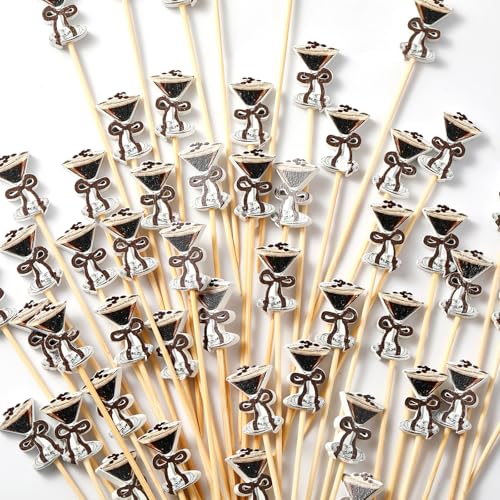 meekoo Espresso-Martini-Cocktailspieße, 12 cm, Bambus, ein Tini-Bit, ältere Zahnstocher, Martini-Gläser, langer Cocktail-Vorspeisen-Spieß für Obst, Getränke, Dessert, Junggesellinnenabschied, 200 von meekoo