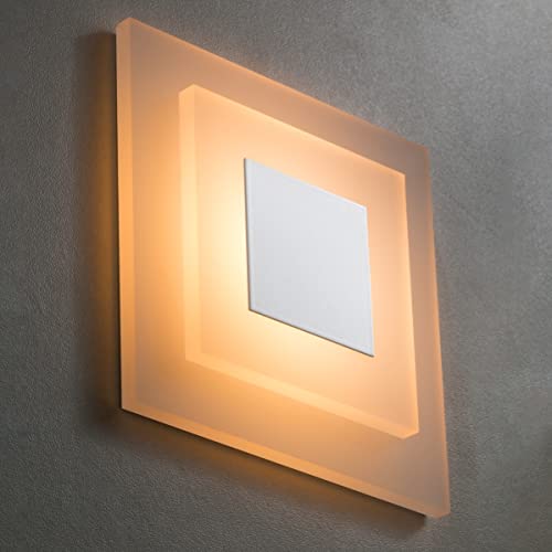 8er SET LED Treppenbeleuchtung Premium SunLED Pyramid 230V 1W Echtes Glas Treppenlicht mit Unterputzdose Treppen-Stufen-Beleuchtung Wandeinbauleuchte (Warmweiß, Alu: Weiß) von meerkatsysteme