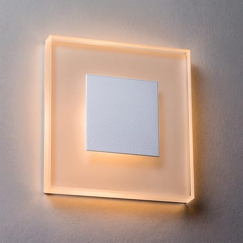 LED Treppenbeleuchtung Premium SunLED Large 230V 1W Echtes Glas Wandleuchten Wand-Lampen Treppenlicht mit Unterputzdose Treppen-Stufen-Beleuchtung Wand-Einbauleuchte (Warmweiß, Alu: Weiß) von meerkatsysteme