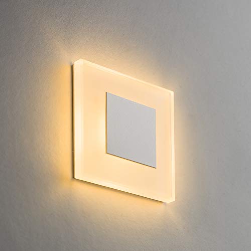 LED Treppenbeleuchtung Premium SunLED Small 230V 1W Echtes Glas Wandleuchten Treppenlicht mit Unterputzdose Treppen-Stufen-Beleuchtung Wand-Einbauleuchte (ALU: Weiß; LICHT: Warmweiß, 1 Stück) von meerkatsysteme