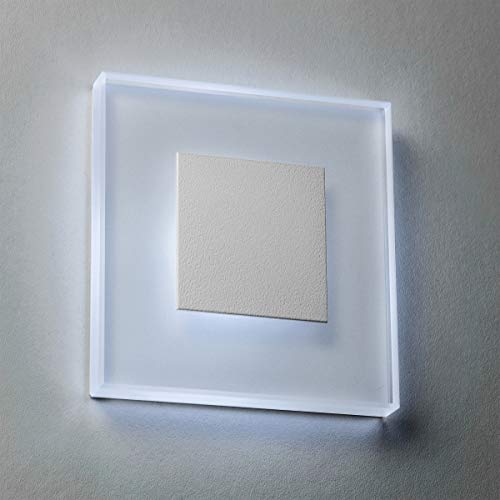 meerkatsysteme 10er SET LED Treppenbeleuchtung Premium SunLED Large 230V 1W Echtes Glas Wandleuchten Treppenlicht mit Unterputzdose Treppen-Stufen-Beleuchtung Wandeinbauleuchte (Kaltweiß, Alu: Weiß) von meerkatsysteme