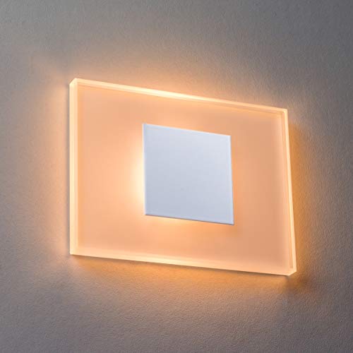 LED Treppenbeleuchtung Premium SunLED Medium 230V 1W Echtes Glas Wandleuchten Treppenlicht mit Unterputzdose Treppen-Stufen-Beleuchtung Wandeinbauleuchte (ALU: Weiß; LICHT: Warmweiß) von meerkatsysteme