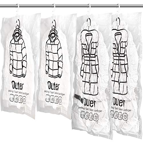 Meetall 4Stück Hängende Vakuum-Aufbewahrungsbeutel für Kleidung – 2x 67 x 90 cm + 2x 67 x 110 cm – Extra Dicke PA+PE Material, Doppelte Reißverschluss-Dichtung von meetall