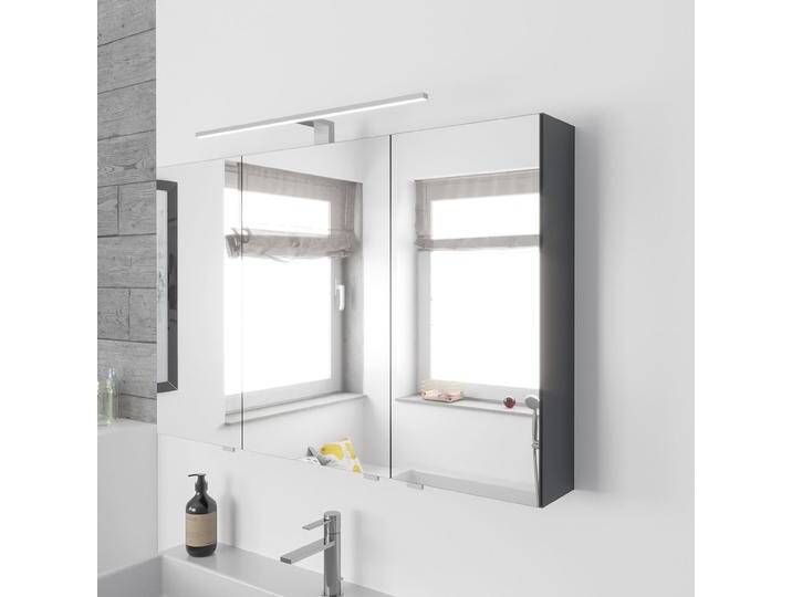 Lodge Spiegelschrank 100 cm mit 3 Türen und LED-Aufbauleuchte 1136411 von megabad
