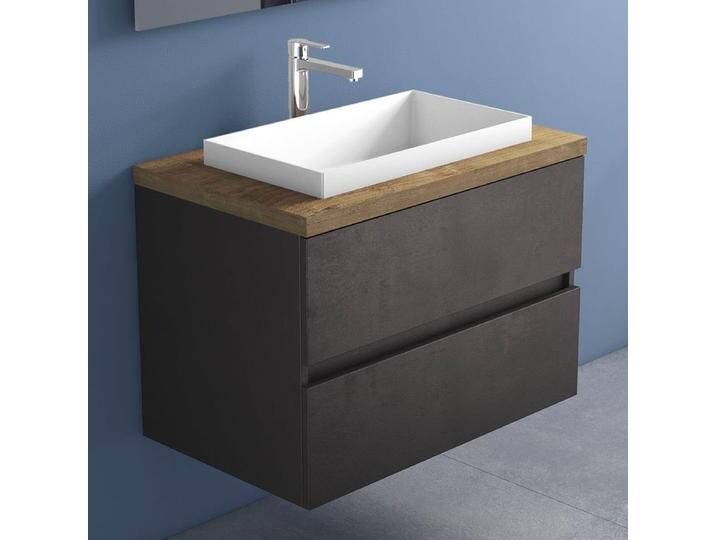 progettobagno Evo Terra Unterschrank 80 cm mit Platte in Holzdekor, Hahnlochbohrung und ELY 60 Einbauwaschtisch 1982348 von megabad