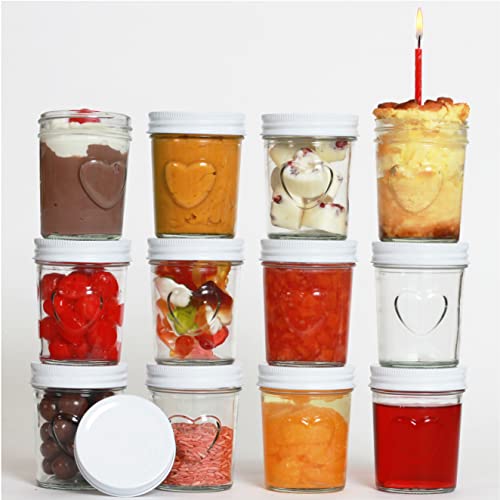 megusta!® 12 Einmachgläser mit Schraubdeckel | 200 ml | Herz im Glas | Deckel weiß | Marmeladengläser, Dessertgläser, Babygläschen, Joghurtgläser | für Hochzeit, Geburtstag von megusta