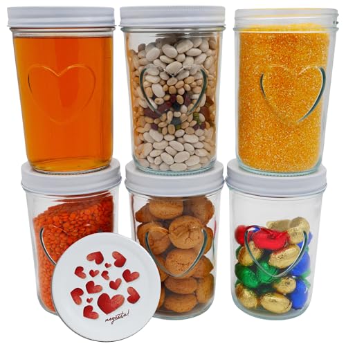 megusta!® 6 Einmachgläser mit Herz im Glas | 500 ml | Deckel Herzdesign | Marmeladengläser Gurkengläser Vorratsgläser Meal Prep | Fermentieren Backen Einfrieren von megusta