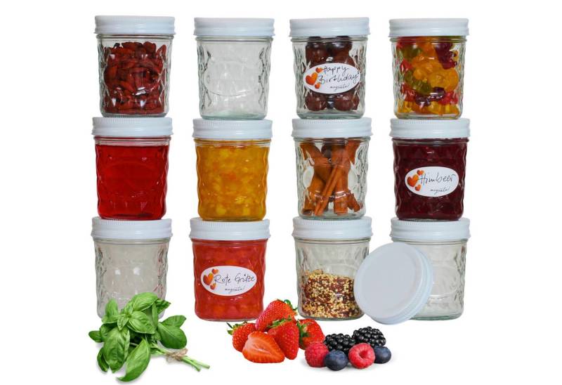 megusta! Einmachglas Diamantdesign, 200ml, Marmeladenglas Gewürzglas Backen Einfrieren, (12er Set), Marmeladengläser Dessertgläser Gewürzgläser mit Schraubdeckel von megusta!