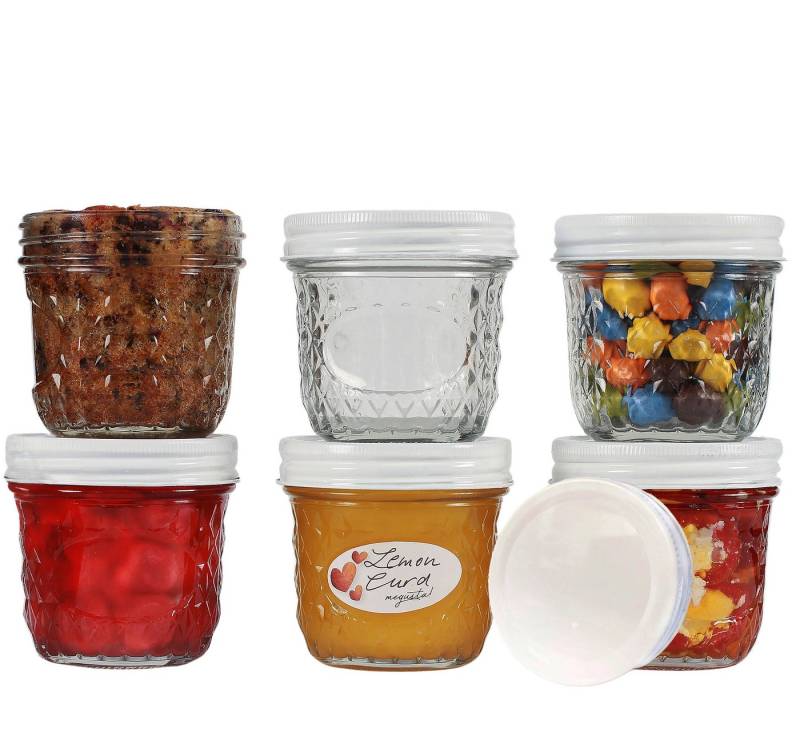 megusta! Einmachglas Diamantmuster, 280 ml, Marmelade Tee Kompott Dessert, + Etiketten, (6er Set), Deckel Aluminium rostfrei + luftdicht, passende Etiketten liegen bei von megusta!