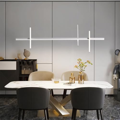 Hängelampe Esstisch,Dimmbare Moderne Mit Fernbedienung Pendelleuchte Esstisch,Linear Kronleuchter Lampe Esstisch FüR BüRo Esszimmer Wohnzimmer Küche(Weiß 100CM) von meibeileil