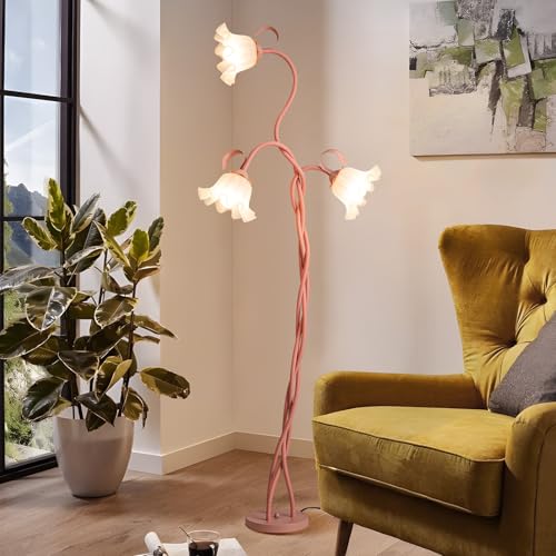 meibeileil Blumen Stehlampe Wohnzimmer,Schwanenhals DIY Bogenlampe Standleuchte mit 3-Köpfe Rose,Spirale Stehlampe Dimmbar Leselampe Studie,Vintage Standing Floor Lamp für Schlafzimmer,BüRo,170Cm,Rosa von meibeileil