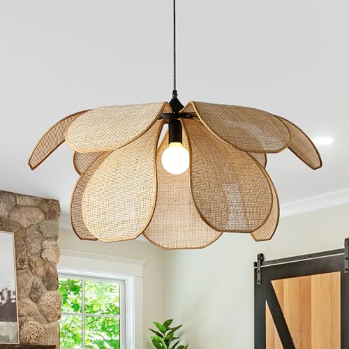 meibeileil Vintage Hängeleuchte Rattan,E27 Retro Rattan Lampe, Boho Lampe Max 60W,Pendelleuchte Lampenschirm FüR KüChe Schlafzimmer(80CM) von meibeileil