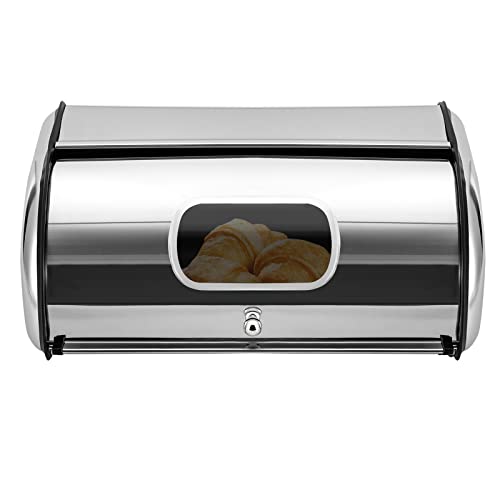 Rolltop-Brotkasten aus Edelstahl Brotkastenschrank mit Sichtfenster Brotkasten Ausgewählte Materialien Brot frisch halten Großes Fassungsvermögen Kompaktes Design ansprechende Küchenausstattung von meiliwmlo