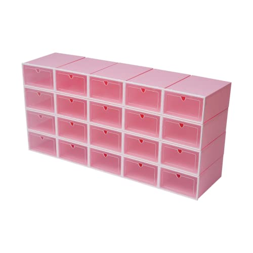 meiliwmlo 20 Stapelbare Schuhkartons Shell Kunststoff-Aufbewahrungsboxen Faltbare Aufbewahrungsboxen Schuhregale Kunststoff-Schuhkartons Platzsparend GroßE KapazitäT (Rosa) von meiliwmlo