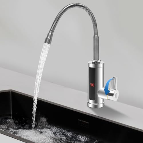 meiliwmlo 3KW Elektrischer Wasserhahn mit Warmwasserbereiter LED Elektrohahn Durchlauferhitzer Küche Wasserhahn Elektrischer Heizungswasserhahn Mit Temperaturanzeige 360° Drehbar 220V 15-50 °C von meiliwmlo