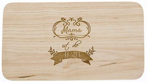 LASERHELD Brotzeitbrett Holz Erle, Mama ist die Beste, Frauen, Schneidbrett Holz, Geschenkidee für Mama von LASERHELD