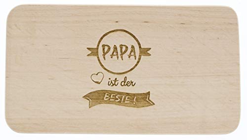 LASERHELD Brotzeitbrett Holz Erle, Papa ist der Beste, Männer, Schneidbrett Holz, Geschenkidee für Papa von LASERHELD