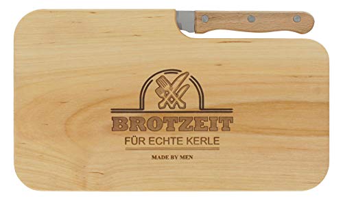 LASERHELD | Brotzeitbrett Holz mit Gravur “Brotzeit für echte Kerle” & Messer | 26 x 15 cm | Frühstücksbrettchen Holz Schneidebrett Jausenbrett | Geschenk für Männer als Vatertagsgeschenk von LASERHELD