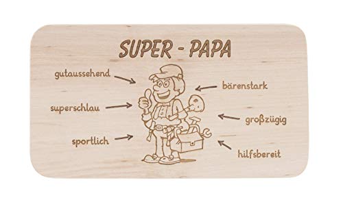 LASERHELD | Brotzeitbrett Holz mit Gravur “Super-Papa” | 22 x 12 cm | Frühstücksbrettchen Holz Schneidebrett Jausenbrett | Geschenk für Männer Papa Vatertag von LASERHELD