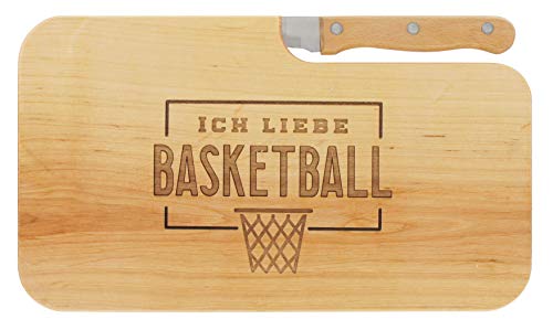 LASERHELD Brotzeitbrett Jausenbrett Holz Erle Messer Ich Liebe Basketball Geschenk Männer Frauen Schneidebrett Holz Geschenkidee für Ihn & Sie von LASERHELD