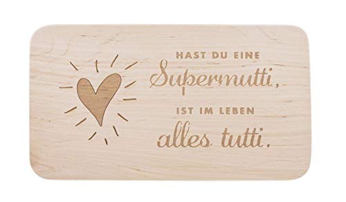 LASERHELD | Brotzeitbrett Holz mit Gravur “Supermutti” | 22 x 12 cm | Frühstücksbrettchen Holz Schneidebrett Jausenbrett | Geschenk für Frauen Mama Muttertag von LASERHELD