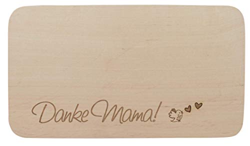 LASERHELD | Brotzeitbrett Holz mit Gravur “Danke Mama !” | 22 x 12 cm | Frühstücksbrettchen Holz Schneidebrett Jausenbrett | Geschenk für Frauen Mama Muttertag von LASERHELD