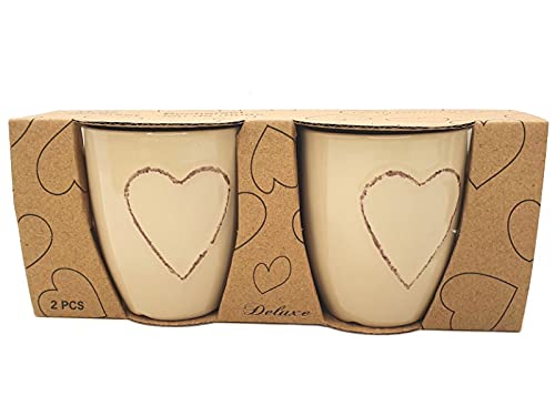 meindekoartikel 2er-Set Kaffeebecher Teetasse Herz je 200ML Geschenkset (Beige) von meindekoartikel