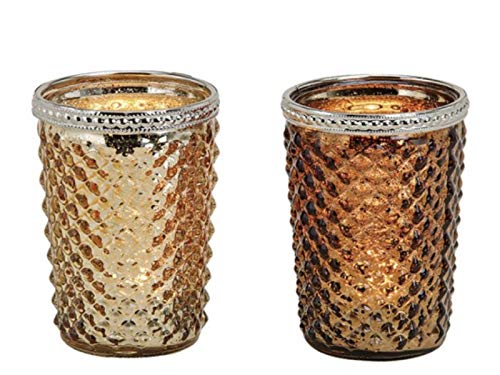 2er Set Windlicht „Romantic“ aus Glas mit Metallrand gold/braun Ø6xH10cm von meindekoartikel