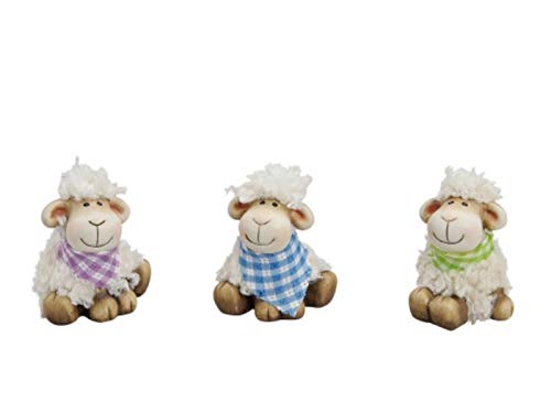 3er Set Deko Figur „happy sheep“ mit Tuch - Kunstfaserfell aus Ton Höhe 7cm von meindekoartikel