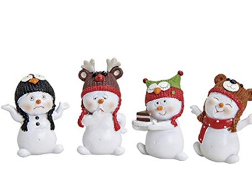 4er-Set Deko-Figuren - süße Schneemänner mit lustigen Mützen aus Poly 4-Fach Sortiert - Weihnachtsdeko Winterdeko (Weiss-bunt) B4 x T3 x H6 cm von meindekoartikel