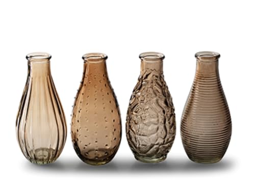 4er-Set Flaschenvasen Dekoflaschen Decor aus Glas Höhe 14 cm - Beige von meindekoartikel